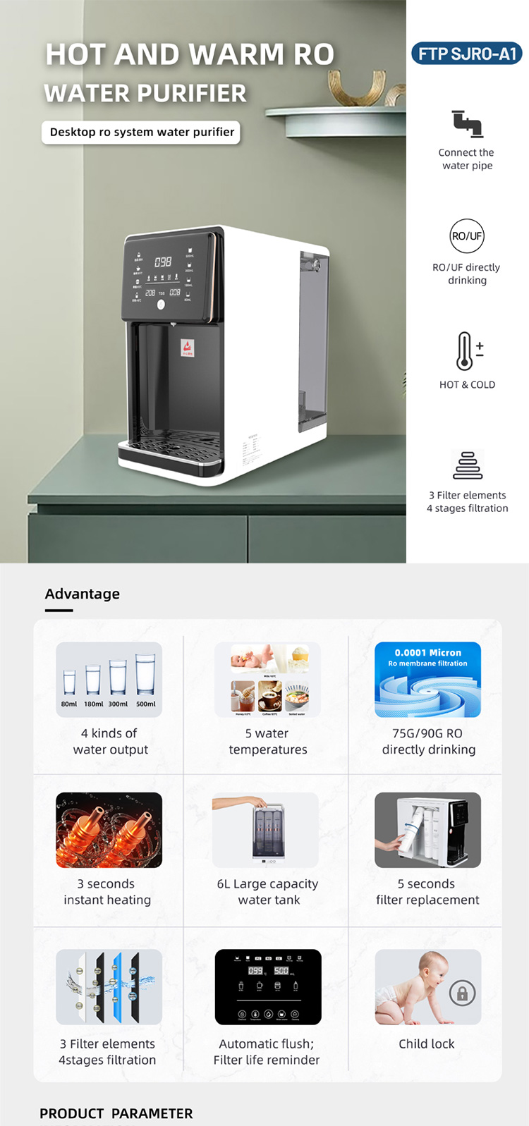 Countertop Hot Normal water dispenser