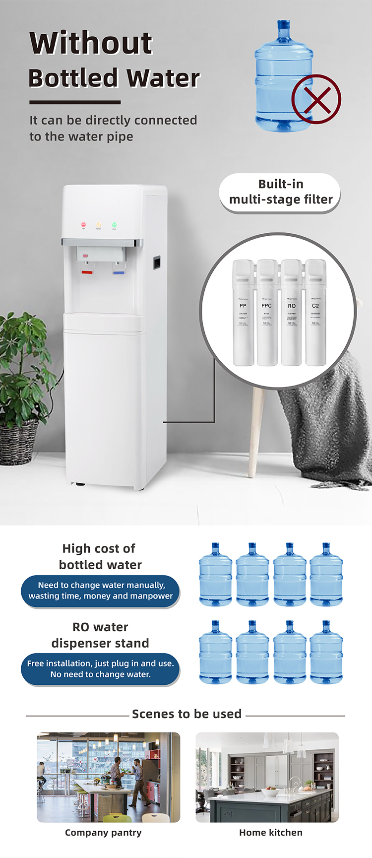 hot and cold water dispenser with filter